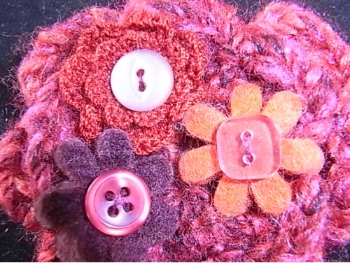 Red Crochet  Wool  Flower and Button Corsage